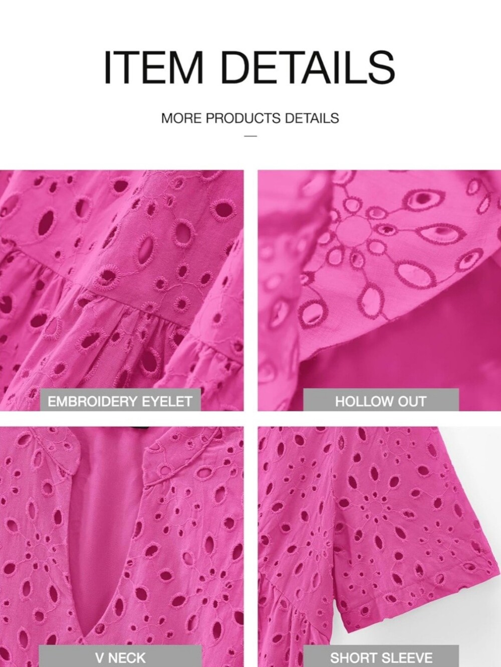 Women's Pink Embroidered Eyelet Lace Tiered Babydoll Dress- Full & Plus Sizes - Picture 6 of 9